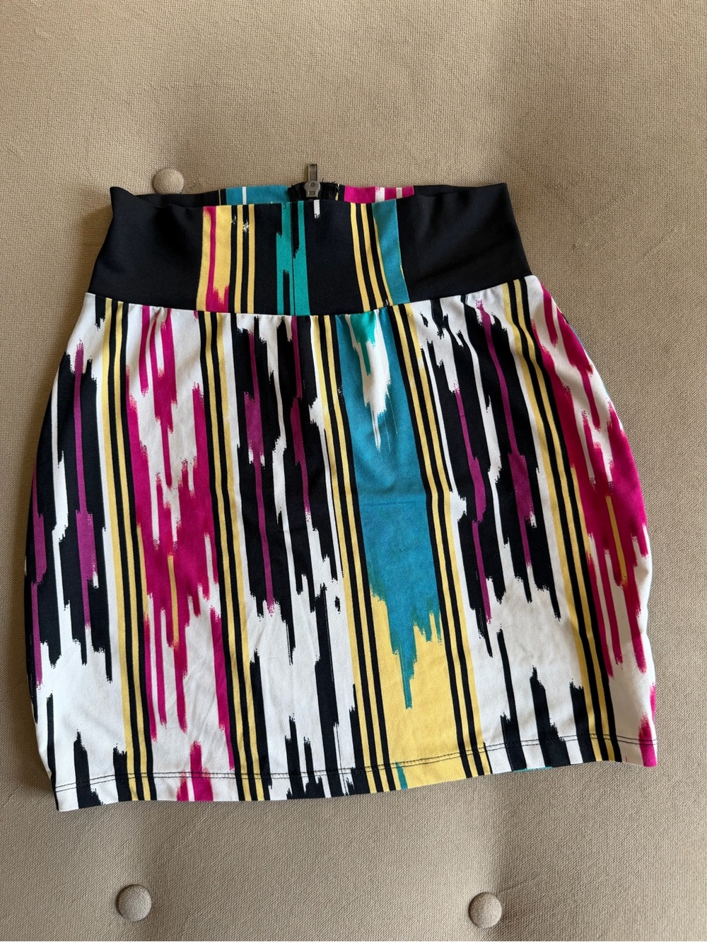 Material Girl Bold Multicolor Stripe Mini Skirt with Black Waistband
